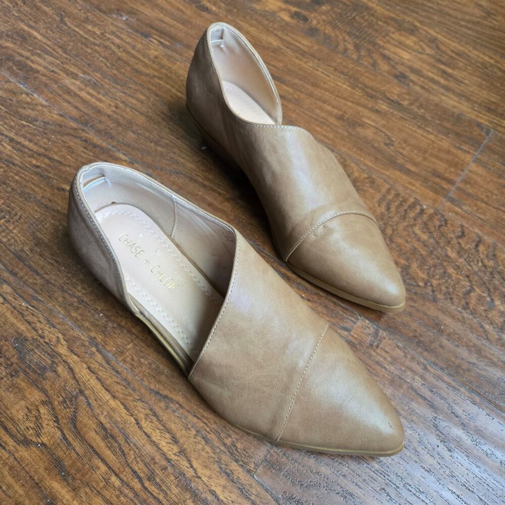CHASE + CHLOE Women's Pointed Toe D'Orsay Flats sz 8 Beige cutout comfort